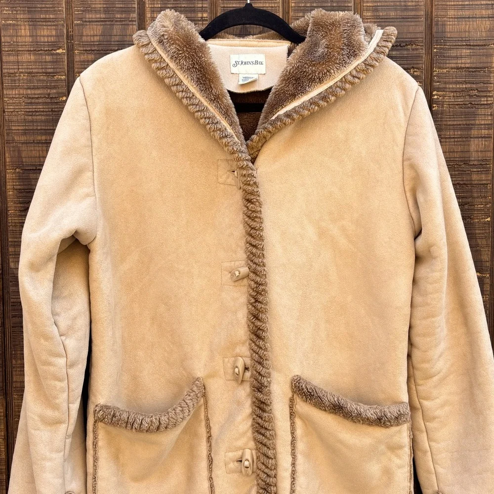 St John’s Bay Beige Faux Fur Suede Hooded Jacket